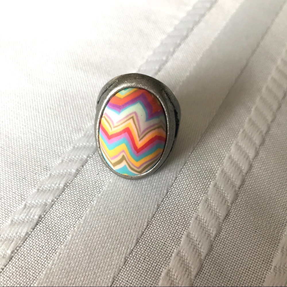 Jilzara multi colored clay silver stretch ring OS